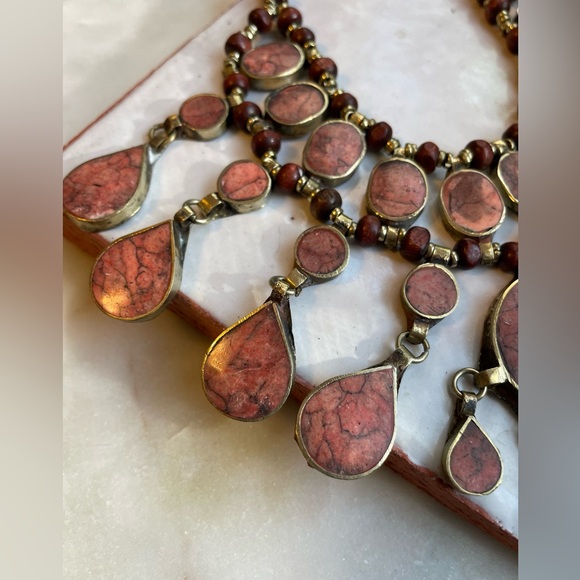 Pink Afghan Kuchi Necklace/ Handmade Pink Colored Stone Beaded Necklace/Boho - Picture 10 of 14